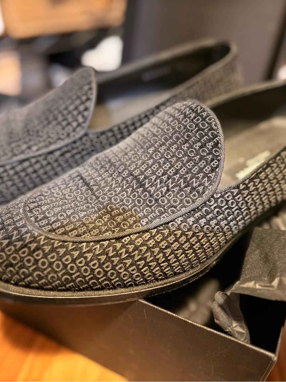 Dolce & Gabbana Black Logo-Print Slip-On Loafers